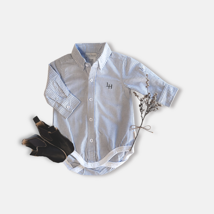 Baby Boys Dress Shirt Romper - Navy Pinstripe