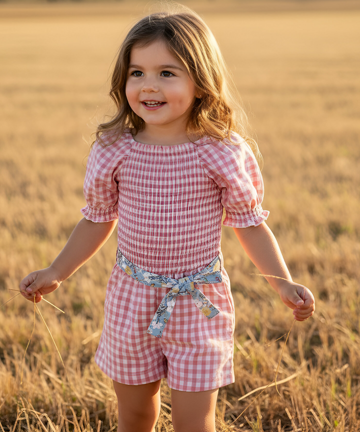 Girls Tilly Playsuit -  Pink Check
