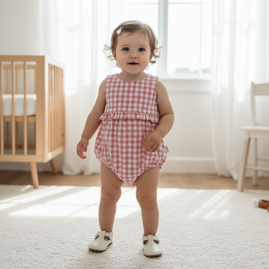 Baby Girls Nora Playsuit - Pink Check