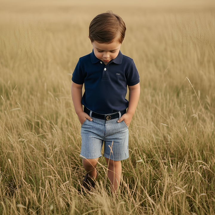 Boys Oscar Shorts - Navy Gingham 26
