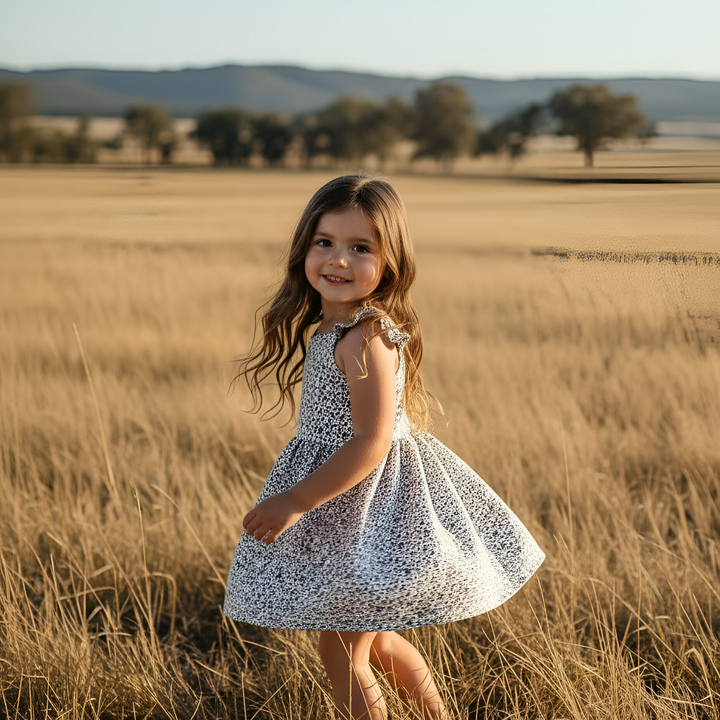 Girls Ellie Dress - Navy Daisy