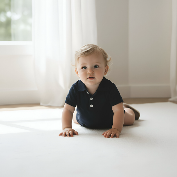 Baby Boys Polo Romper - Navy