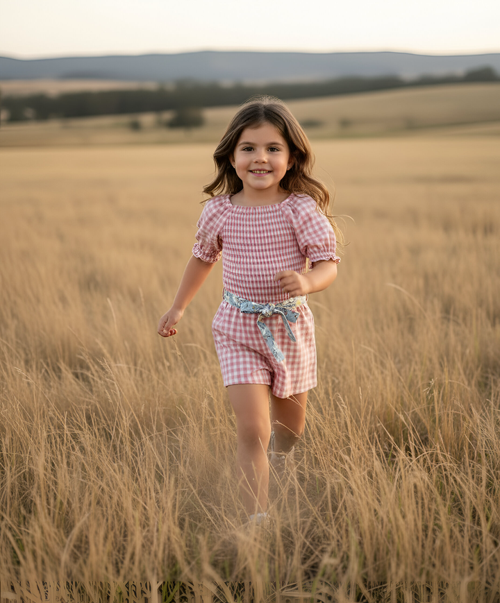 Girls Tilly Playsuit -  Pink Check
