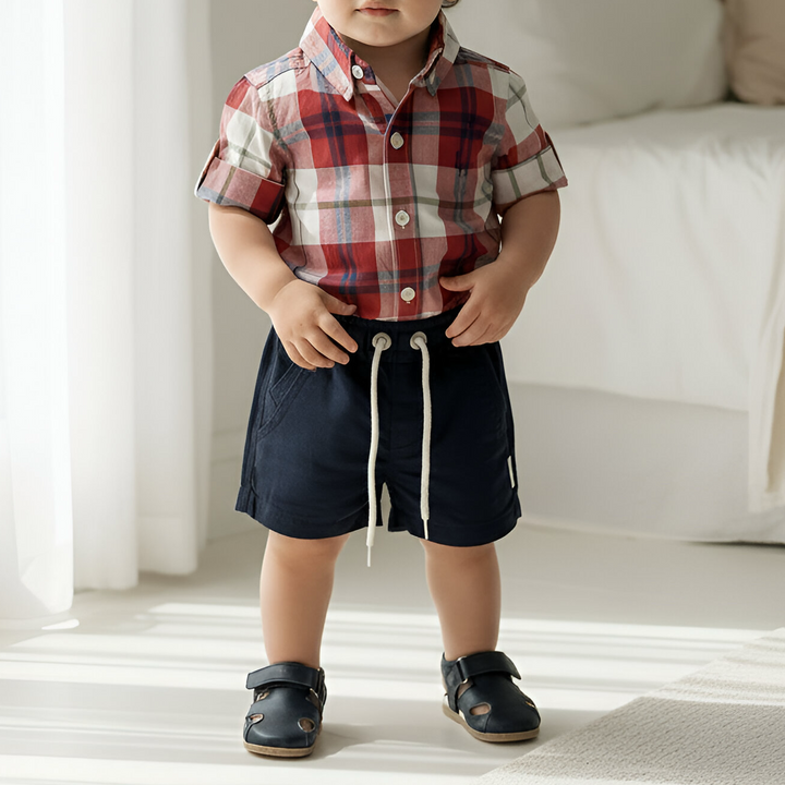 Baby Boys Dress Shirt Romper - Red Plaid