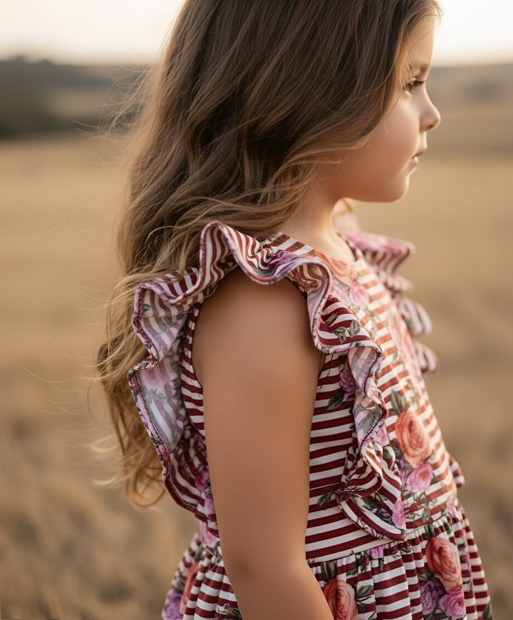 Girls Florence Summer Dress - Striped Blooms
