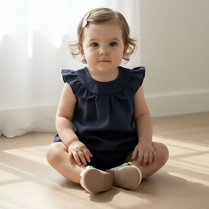 Baby Girls Neve Playsuit - Navy Linen