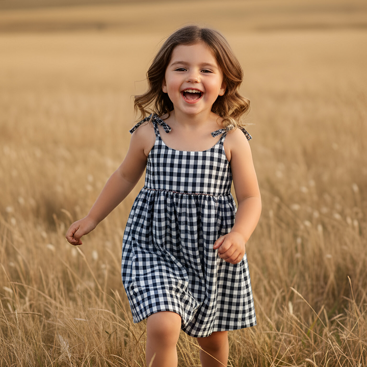 Girls Eden Dress - Navy Check