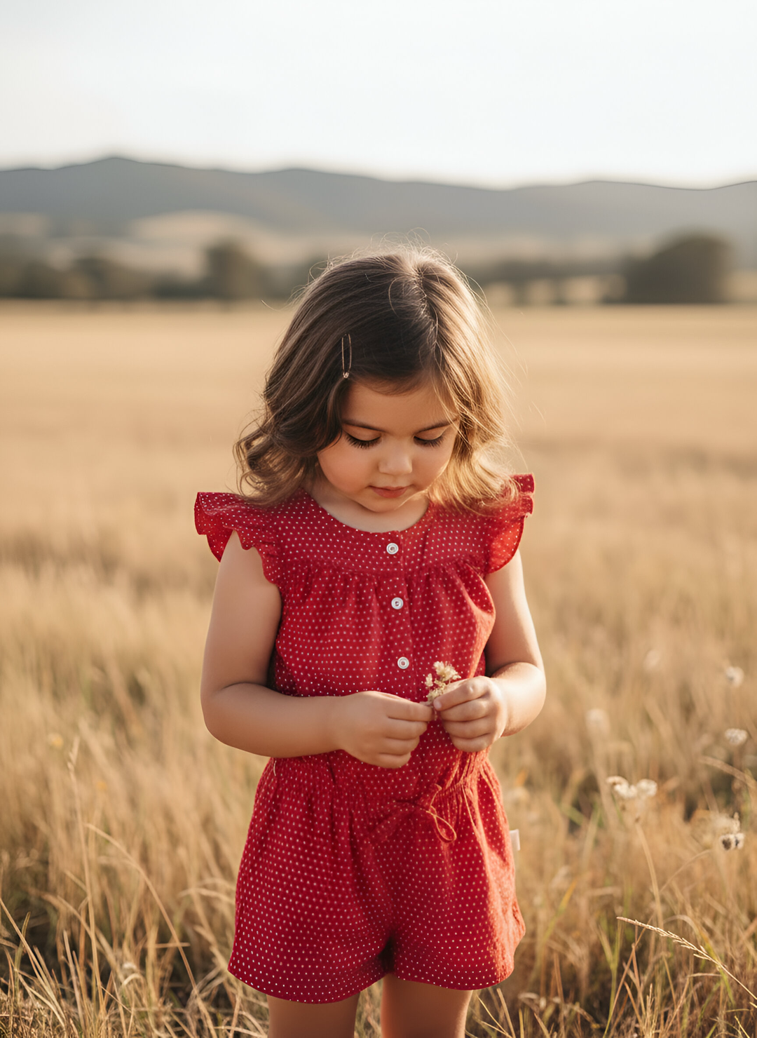Girls Chloe Playsuit -  Red Polka Dots