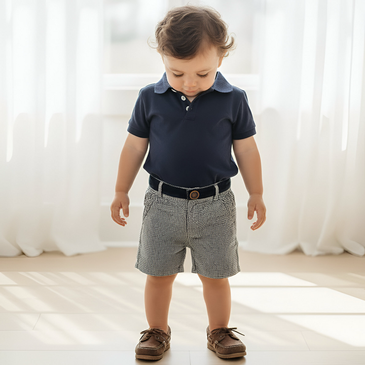 Baby Boys Polo Romper - Navy