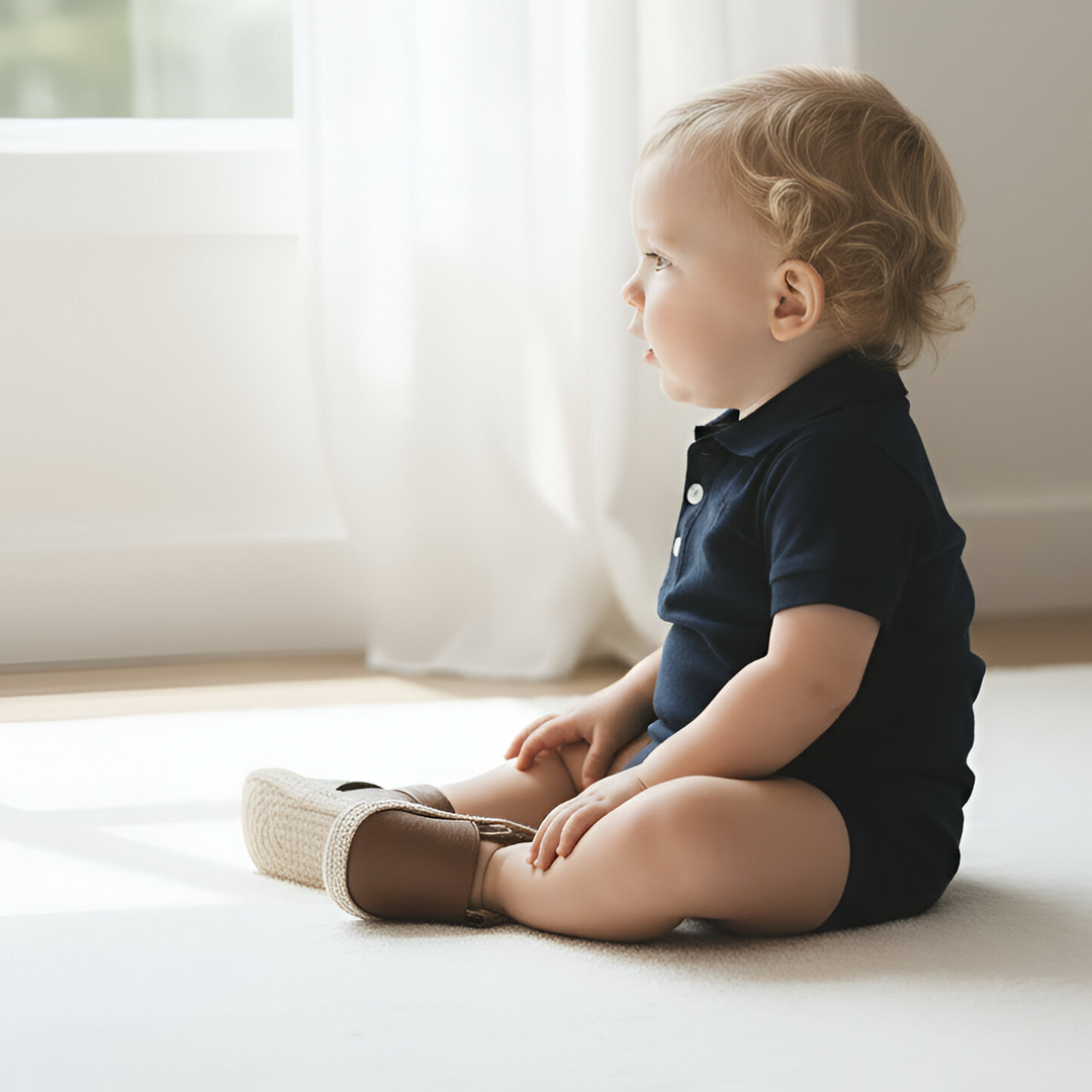 Baby Boys Polo Romper - Navy