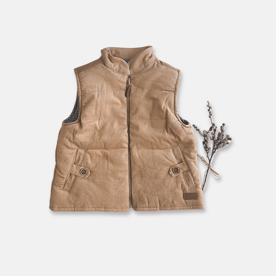 Boys Cooper Puffer Vest - Tan Corduroy