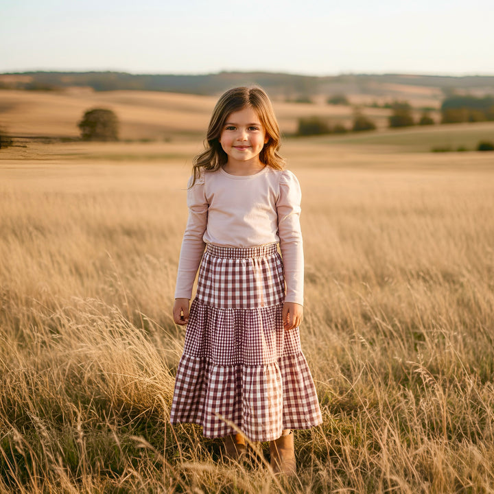 Girls Maxi Skirt - Pink Ginghams
