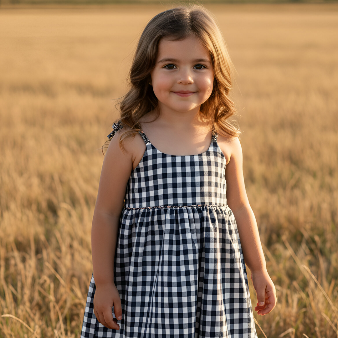 Girls Eden Dress - Navy Check