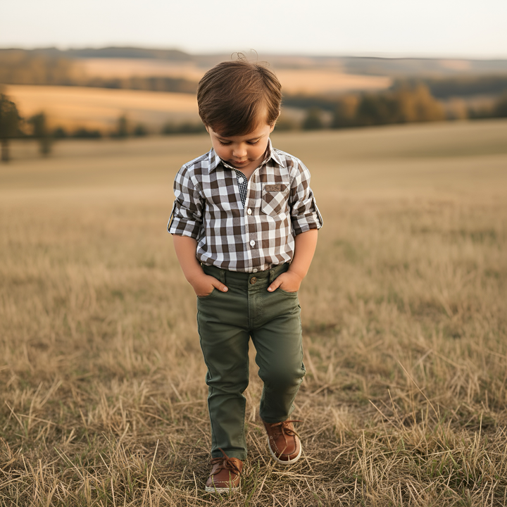 Boys Dress Shirt - Large Chestnut Check