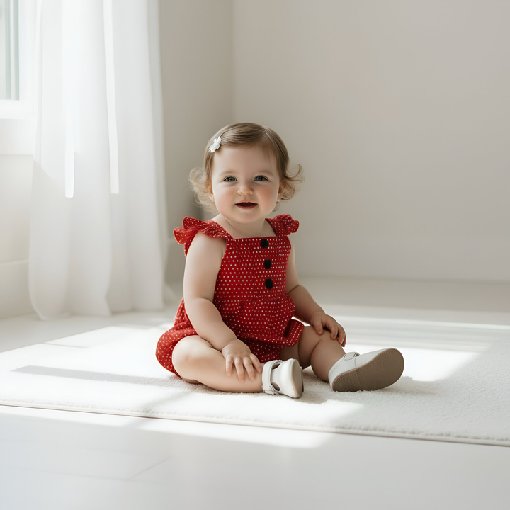Baby Girls Freya Playsuit - Red Polka Dot
