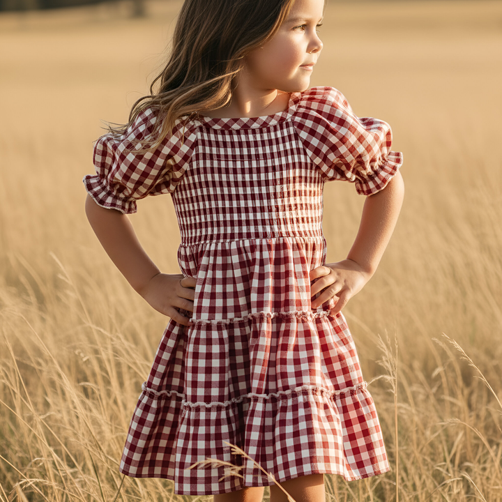 Girls Daisy Dress - Red Check 26