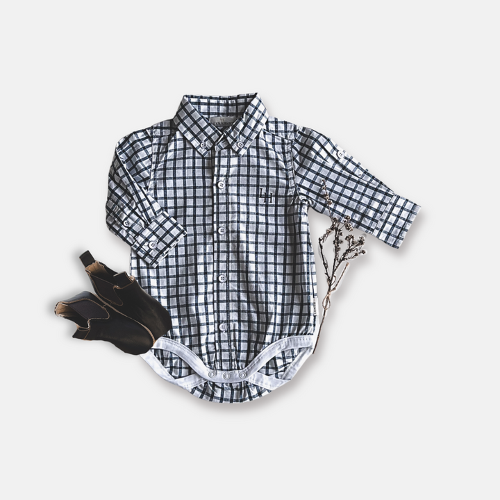 Baby Boys Oxford Shirt Romper - Blue Check
