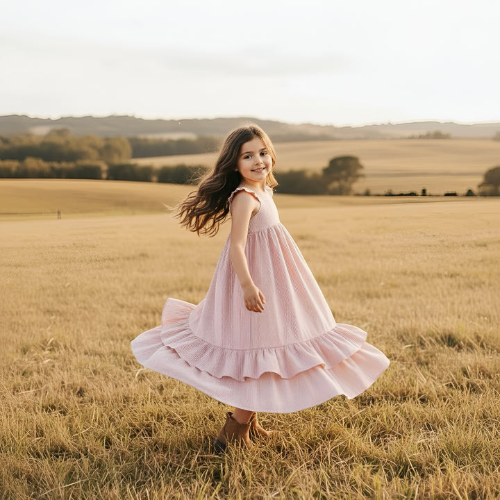 Girls Maxi Dress - Red Stripe