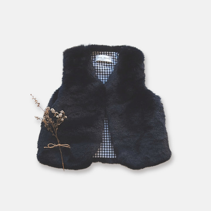 Girls Fur Vest -  Navy