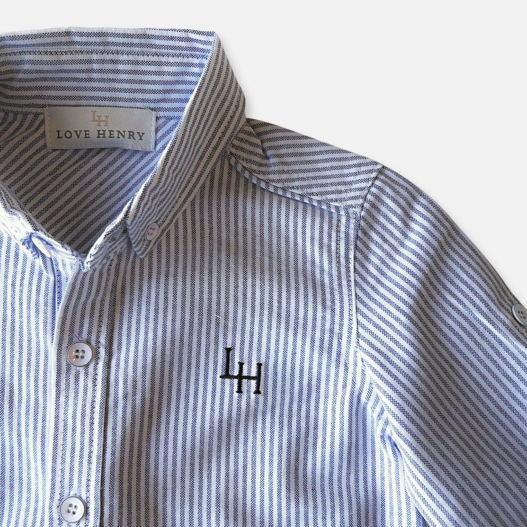 Boys Oxford Dress Shirt - Navy Pinstripe