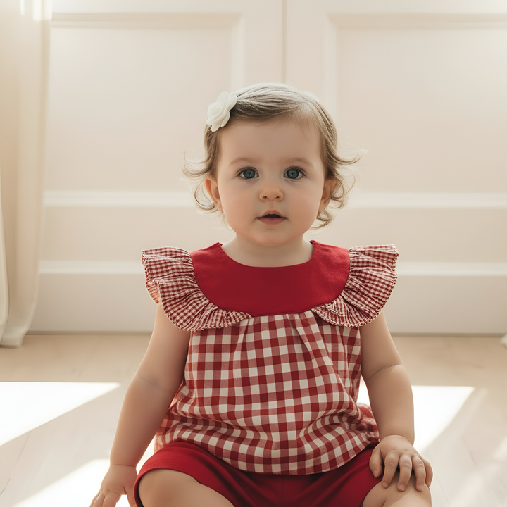 Baby Girls Tasmin Top - Red Checks