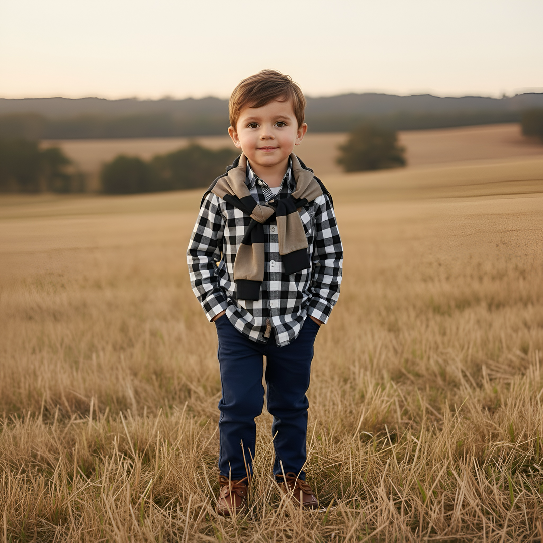 Boys Dress Shirt - Large Navy Check
