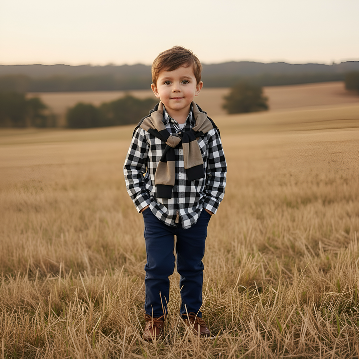 Boys Dress Shirt - Large Navy Check