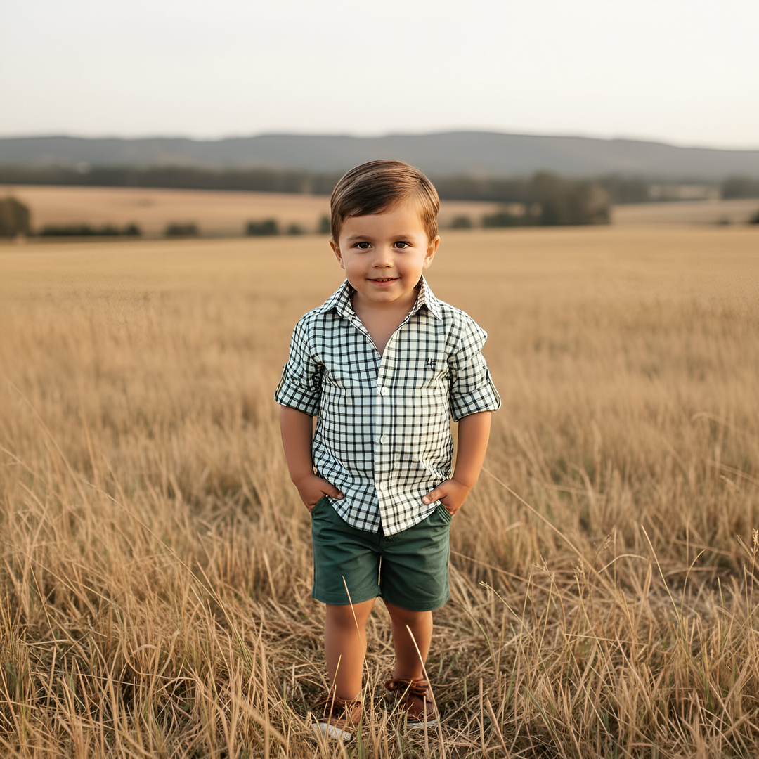 Boys Oxford Dress Shirt - Green Check 26