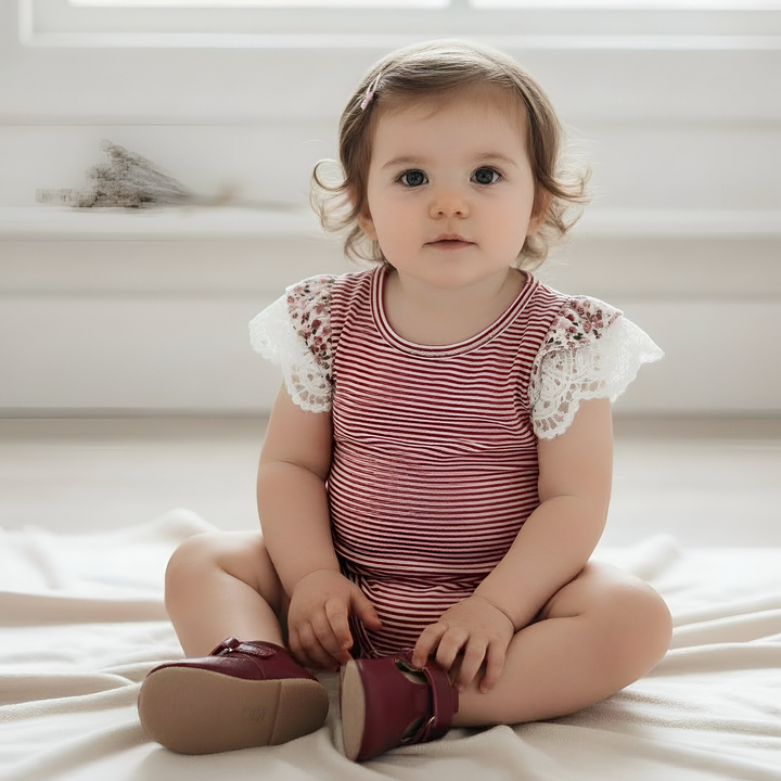 Baby Girls Knit Romper - Red Stripe
