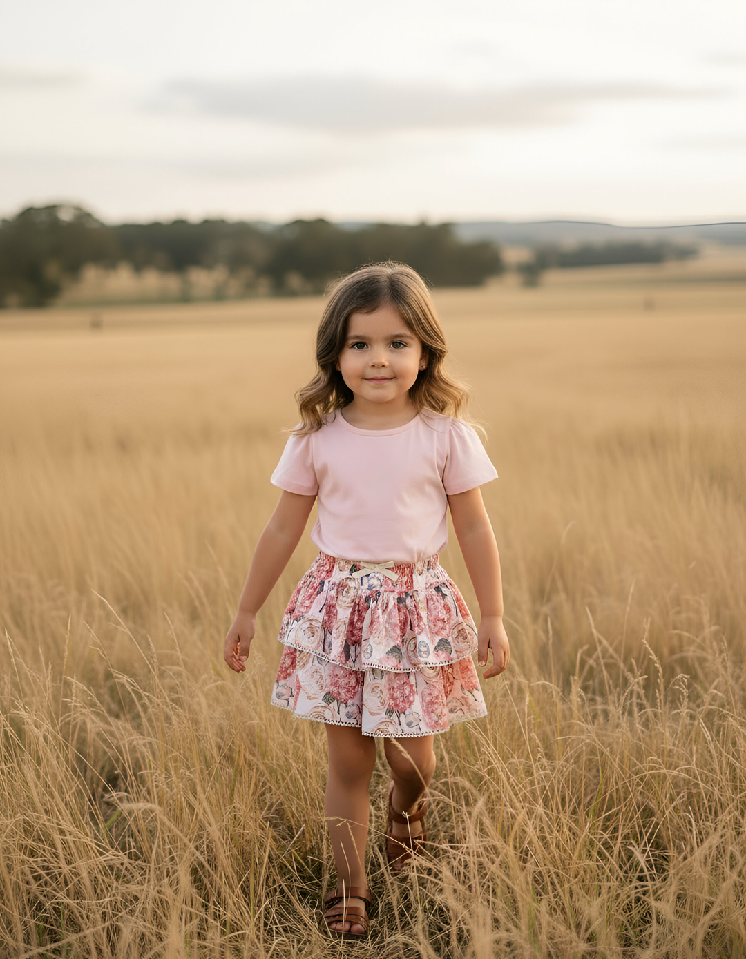 Girls Frilly Skirt - Pink Blossom