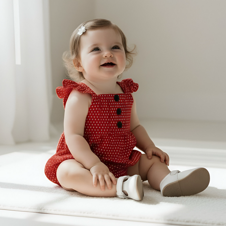 Baby Girls Freya Playsuit - Red Polka Dot