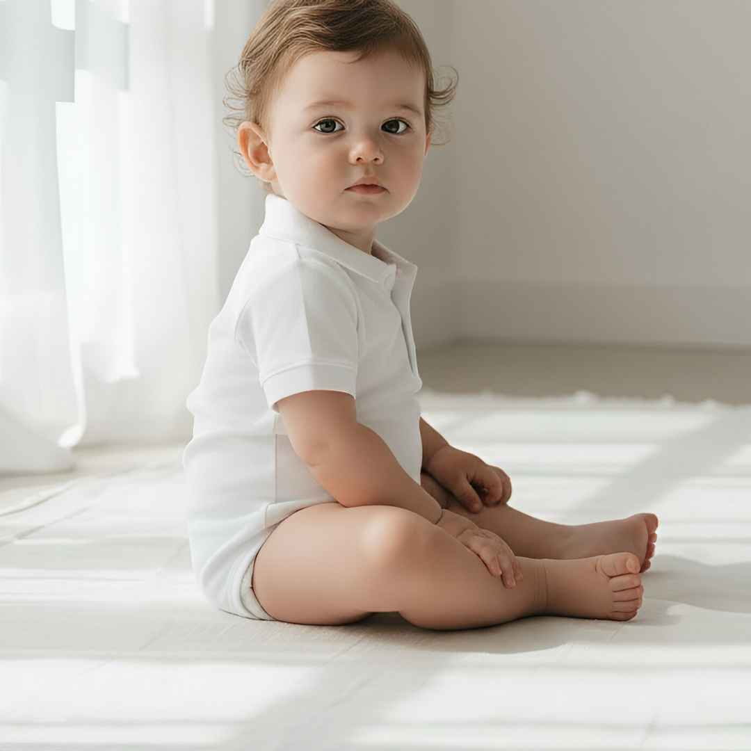 Baby Boys Polo Romper - White