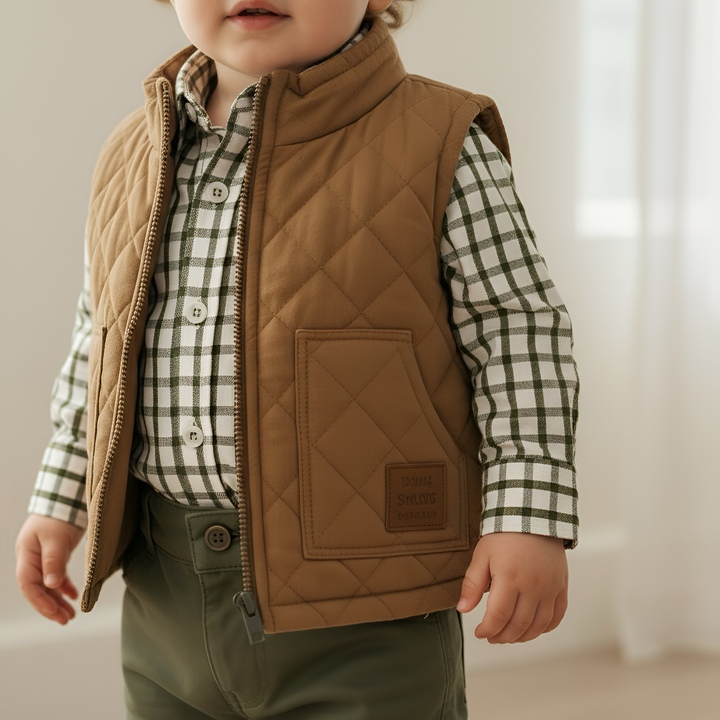 Baby Boys Oxford Shirt Romper - Olive Check