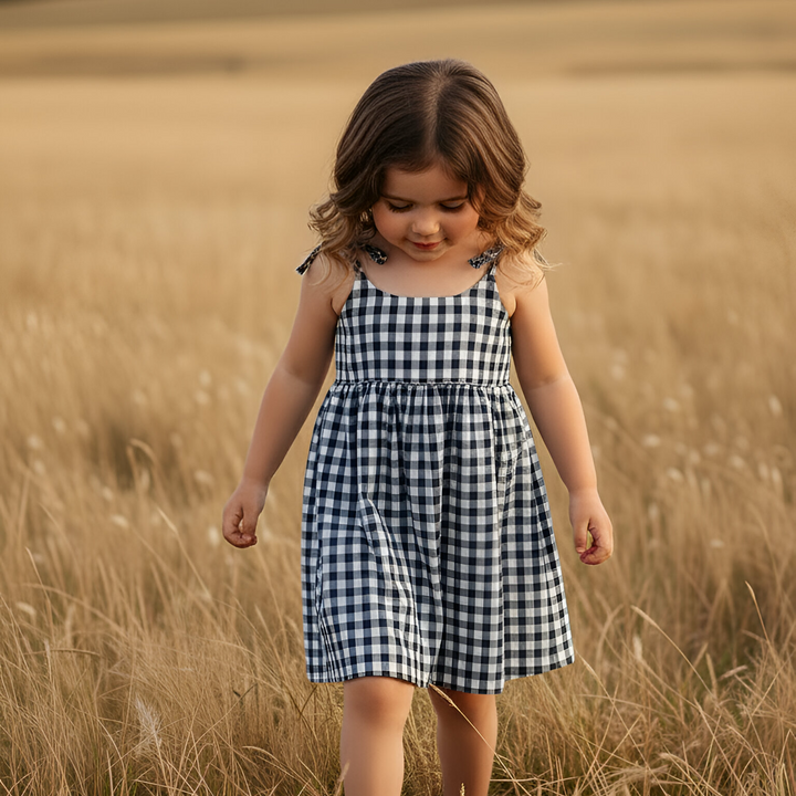 Girls Eden Dress - Navy Check
