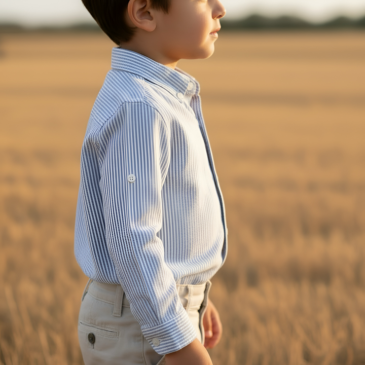Boys Oxford Dress Shirt - Navy Pinstripe