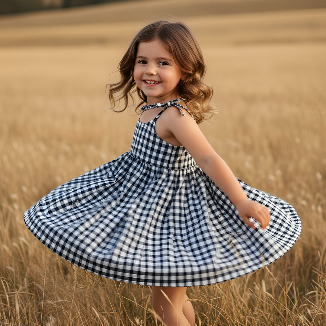 Girls Eden Dress - Navy Check