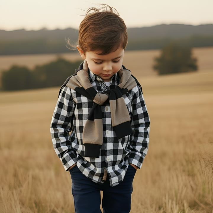 Boys Dress Shirt - Large Navy Check