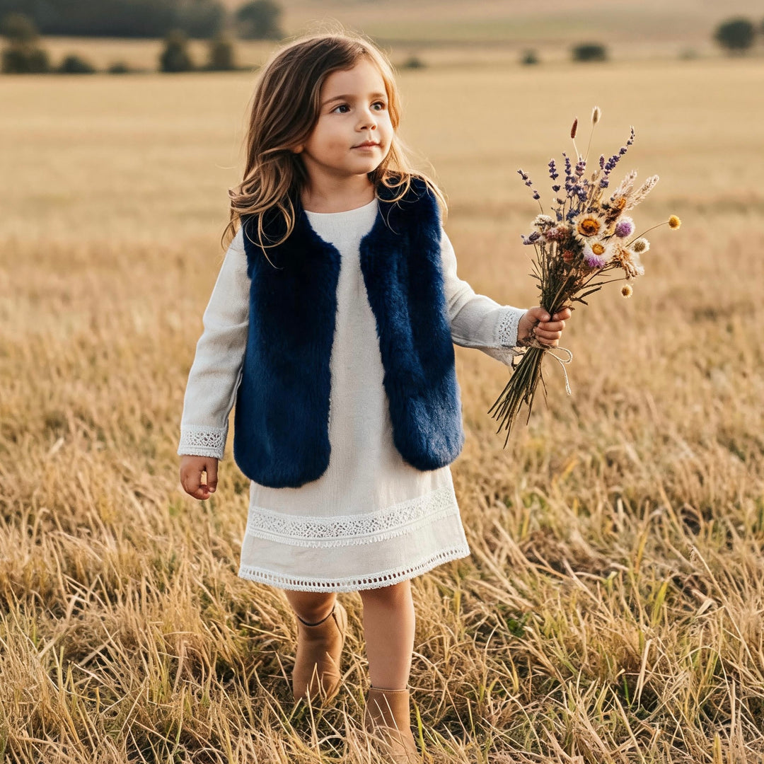 Girls Fur Vest -  Navy