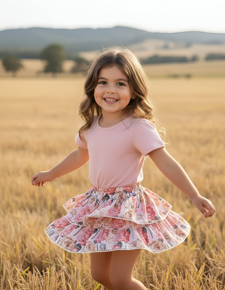 Girls Frilly Skirt - Pink Blossom