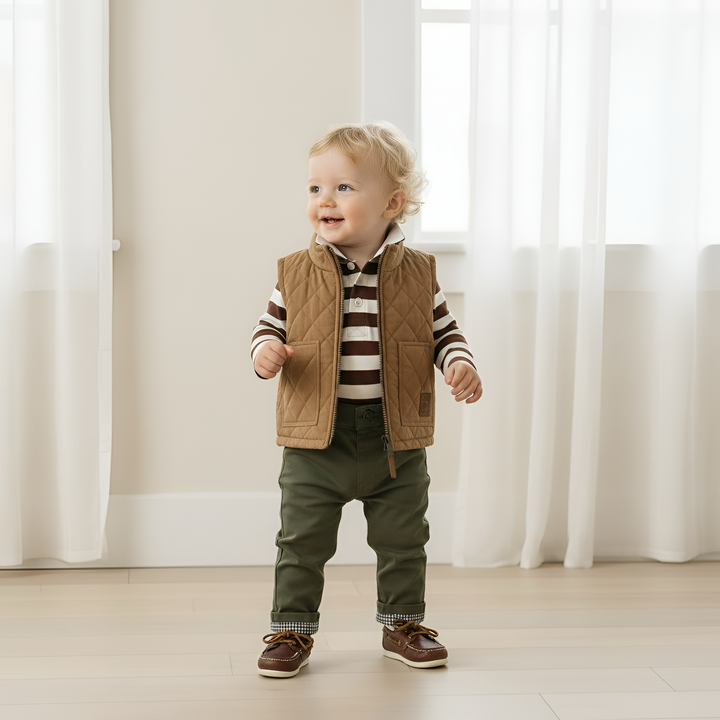 Baby Boys Freddie Polo Romper - Chestnut Stripe