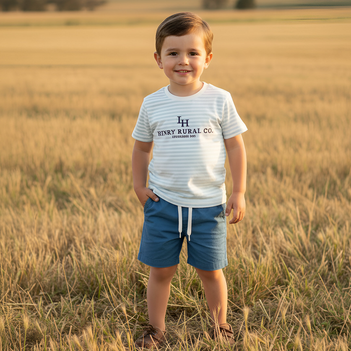 Boys Henry Rural Co Tee - Light Blue Stripe 26