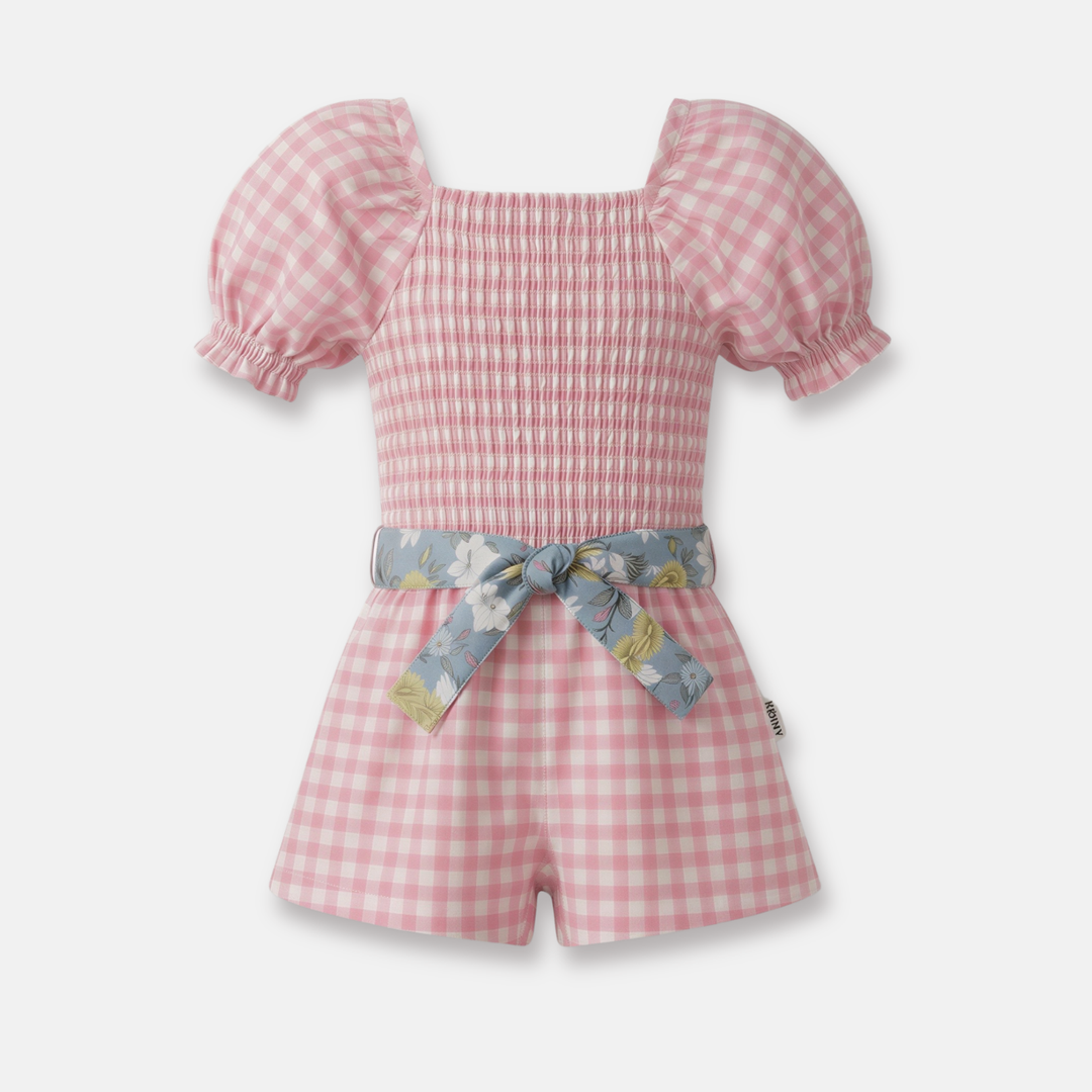 Girls Tilly Playsuit -  Pink Check