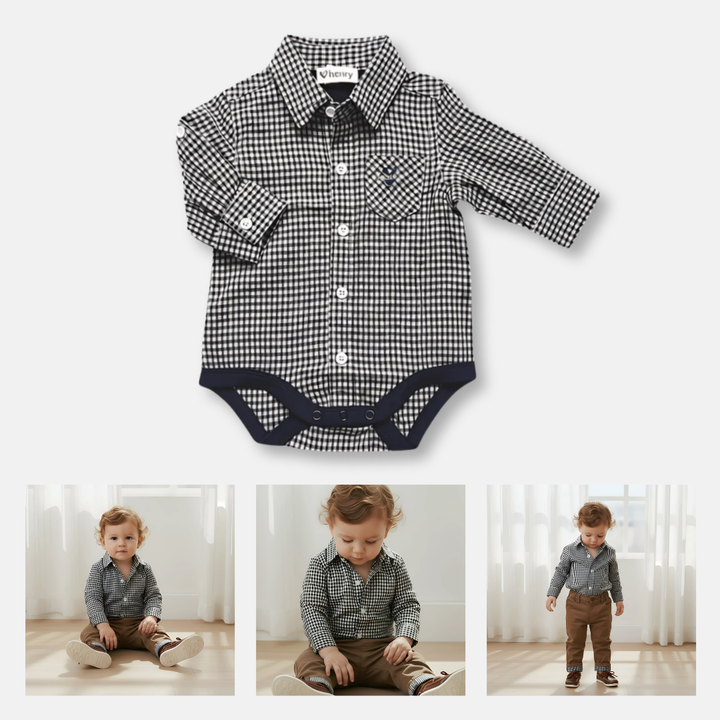 Baby Boys Dress Shirt Romper - Navy Gingham