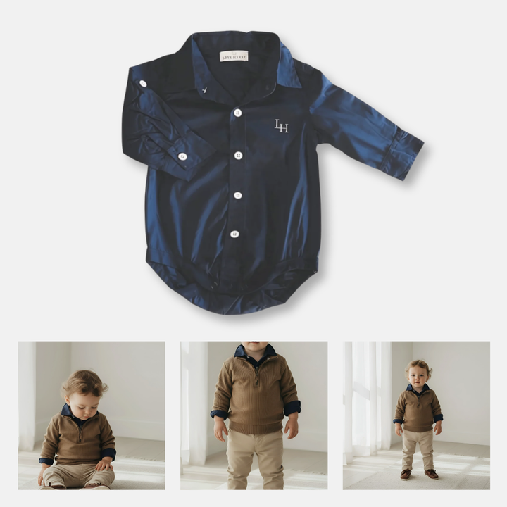 Baby Boys Dress Shirt Romper - Navy