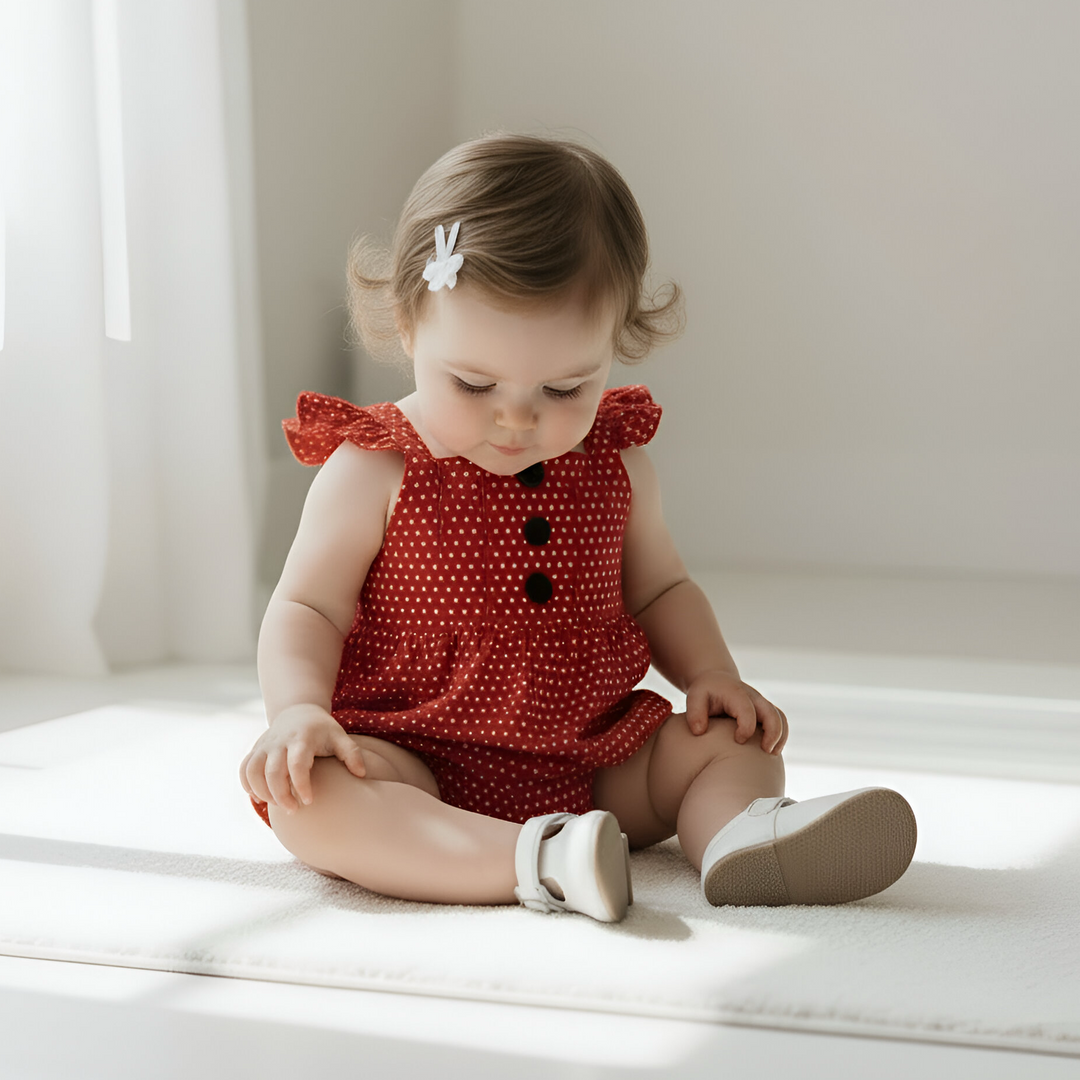 Baby Girls Freya Playsuit - Red Polka Dot