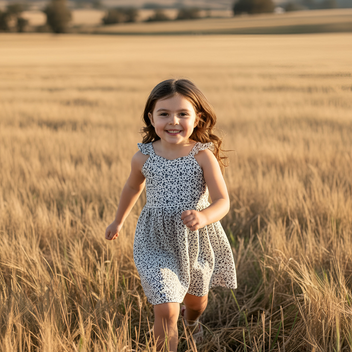 Girls Ellie Dress - Navy Daisy