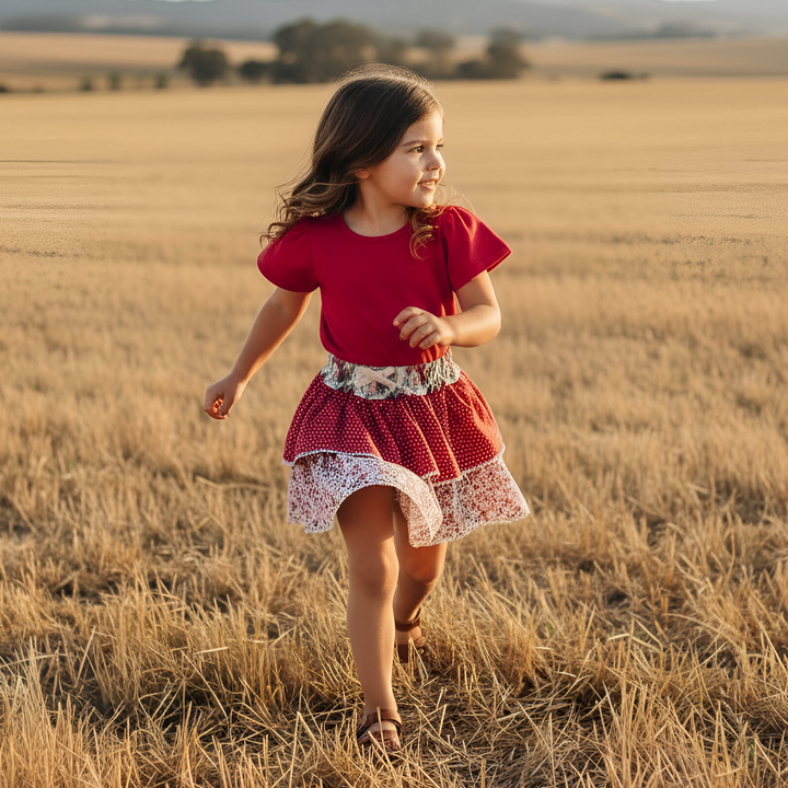 Girls Frill Sleeve Top - Red