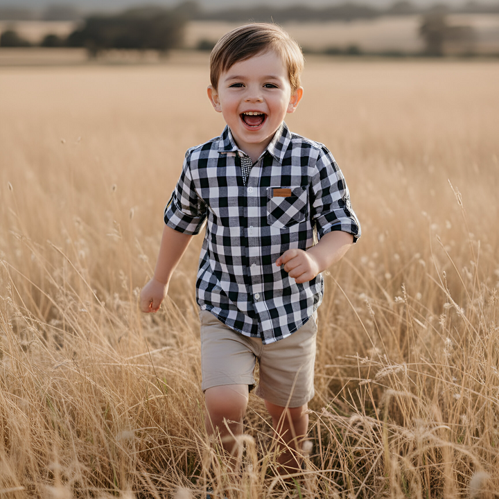 Boys Dress Shirt - Large Navy Check 26