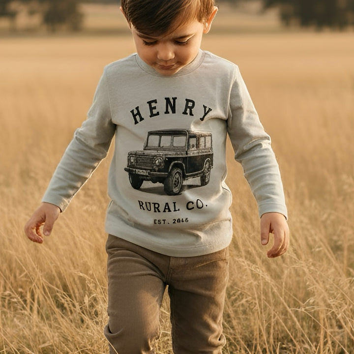 Boys LS Tee - Land Rover Print - Sage
