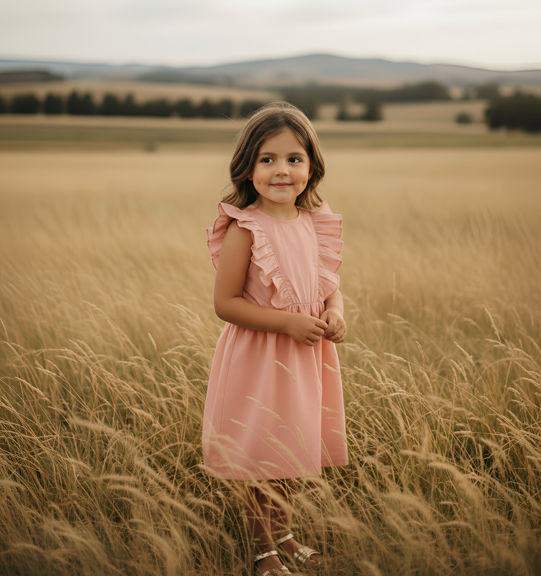 Girls Florence Summer Dress - Pink Linen